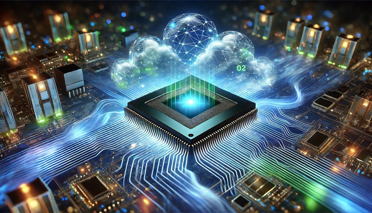 Futuristic visualization of Google's Willow chip showcasing quantum circuits and advanced computing power.