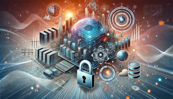 Abstract illustration of quantum computing growth, showing its impact on finance, cybersecurity, and data centers.