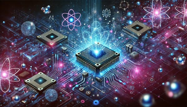 Futuristic banner showcasing advancements in quantum computing with glowing circuits and quantum chips.